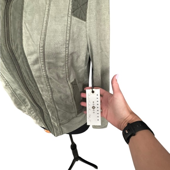 Marrakech Moto Style Olive Utility Jacket Size S Soft Cotton Stretch | NWT L35 - Picture 2 of 11